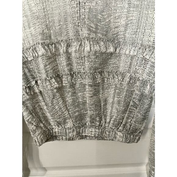 Zara Printed Lace Top with Frills Silver Gray White Small New - Picture 7 of 11
